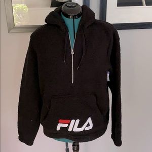 NWT FILA women’s AMAZINGLY SOFT,black fleece hoodie pocket front